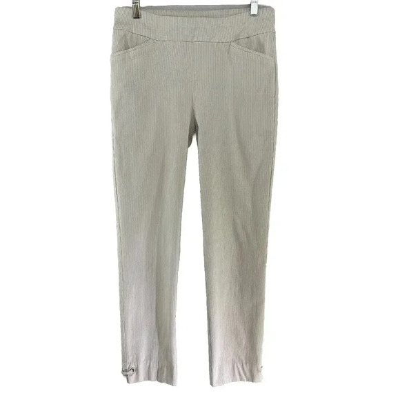 Chico's Perfect Stretch 1 Pull On Cropped Stretch Pants Taupe White Stripe‎ Sz 8 - Picture 1 of 6
